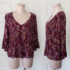 Xhiliration Floral Print 3/4 Sleeve Boho Chic Top